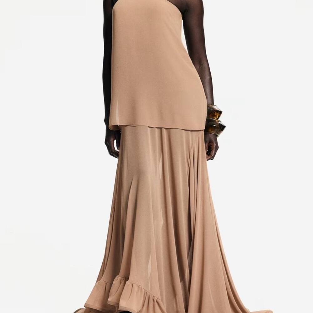 NWT H&M Voluminous Bandeau Tan Maxi Dress XS